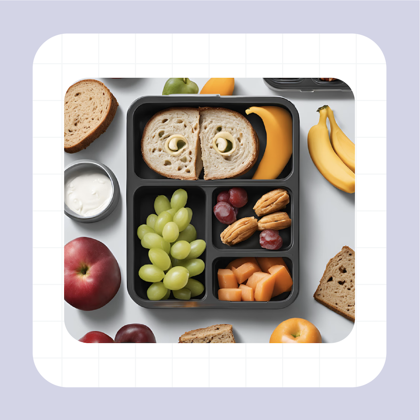 A lovingly packed kids' lunchbox with colourful vegetables, fruit and a wholesome sandwich